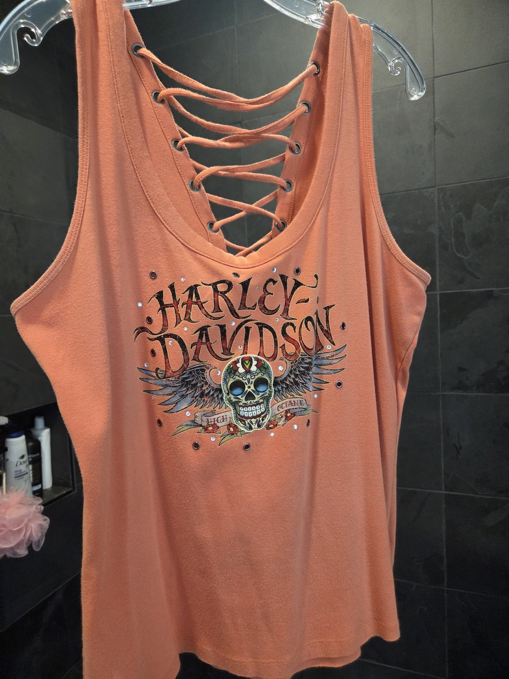 Harley-Davidson Graphic Lace-Up Tank Top Orange Medium